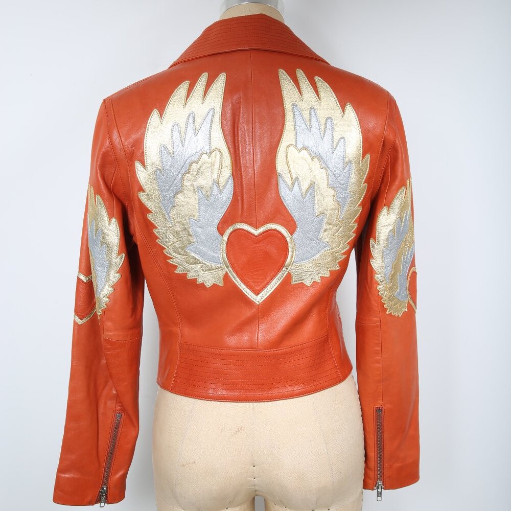 North Beach Leather Jacket Heart & Angel Wings 80s 90s Biker Motorcycle Jacket